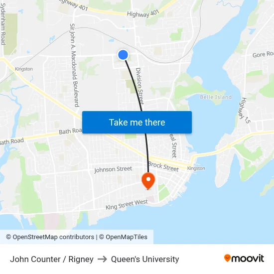 John Counter / Rigney to Queen's University map