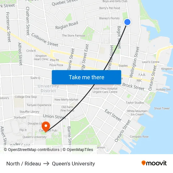 North / Rideau to Queen's University map