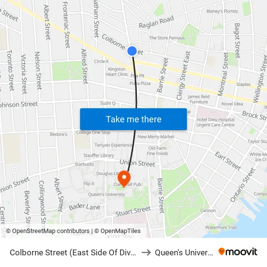 Division / Colborne to Queen's University map