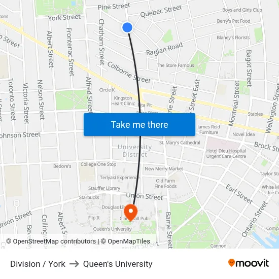 Division / York to Queen's University map