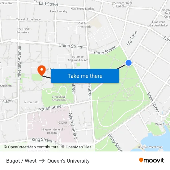Bagot / West to Queen's University map