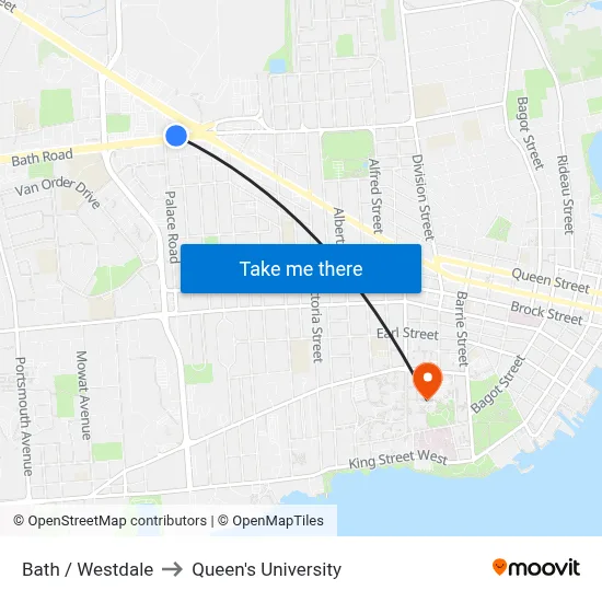 Bath / Westdale to Queen's University map