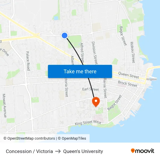 Concession / Victoria to Queen's University map
