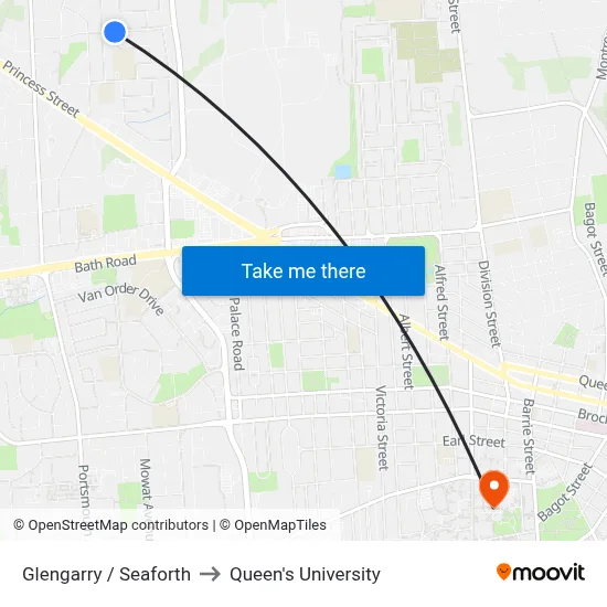 Glengarry / Seaforth to Queen's University map