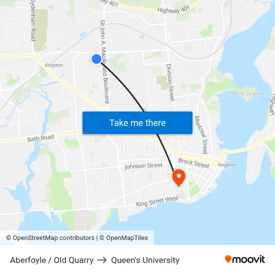 Aberfoyle / Old Quarry to Queen's University map