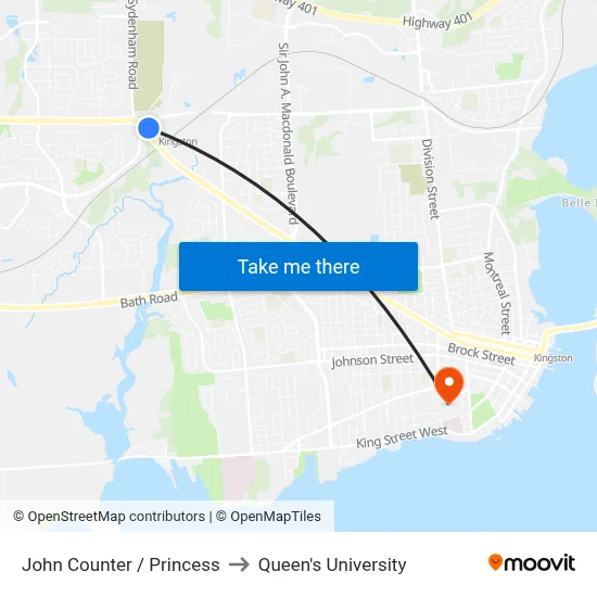 John Counter / Princess to Queen's University map