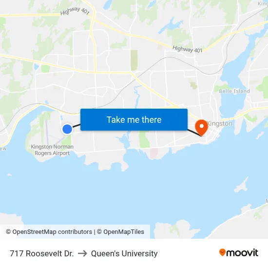 717 Roosevelt Dr. to Queen's University map