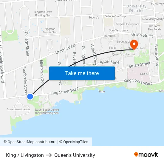 King / Livingston to Queen's University map