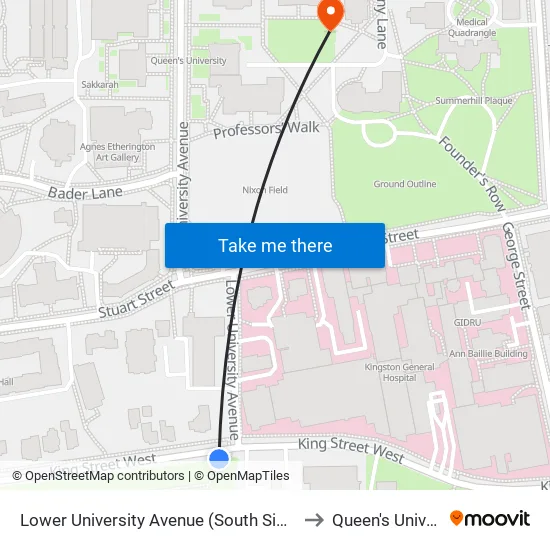 King / Lower University to Queen's University map