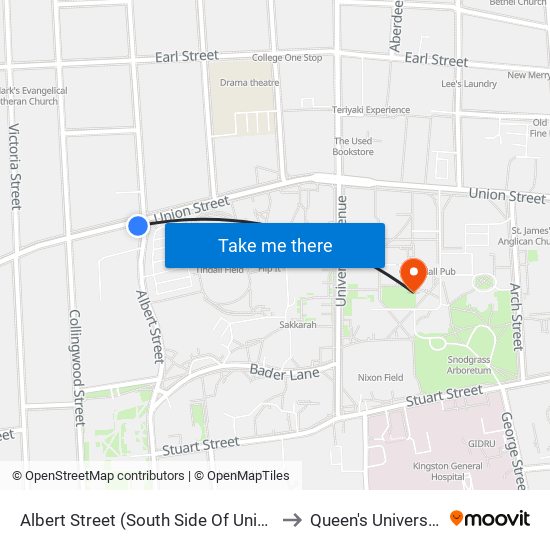 Albert Street (South Side Of Union) to Queen's University map