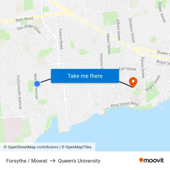 Forsythe / Mowat to Queen's University map