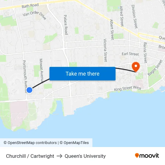 Churchill / Cartwright to Queen's University map