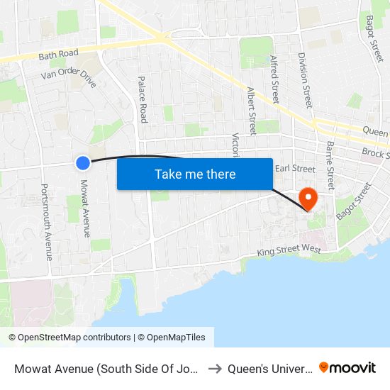 Mowat Avenue (South Side Of Johnson) to Queen's University map