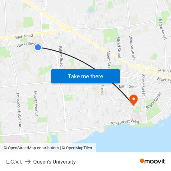L.C.V.I. to Queen's University map