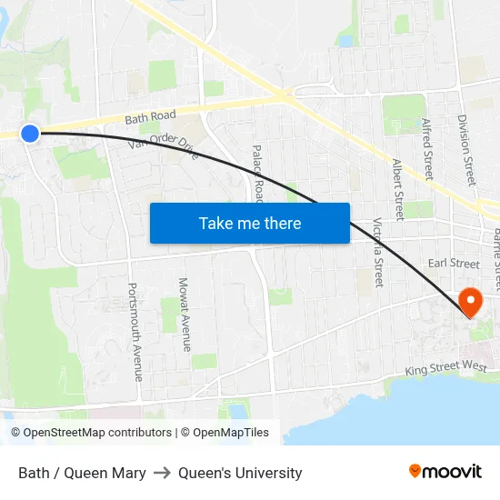Bath / Queen Mary to Queen's University map