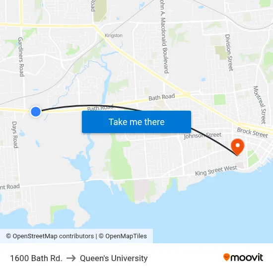1600 Bath Rd. to Queen's University map