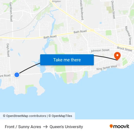 Front / Sunny Acres to Queen's University map