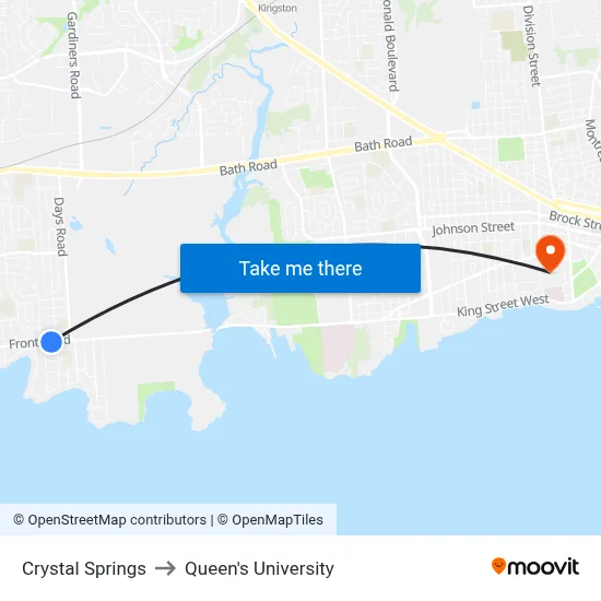 Crystal Springs to Queen's University map