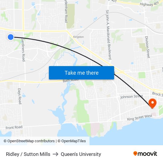 Ridley / Sutton Mills to Queen's University map