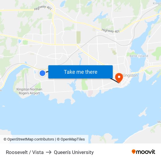 Roosevelt / Vista to Queen's University map