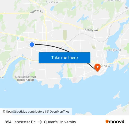 854 Lancaster Dr. to Queen's University map
