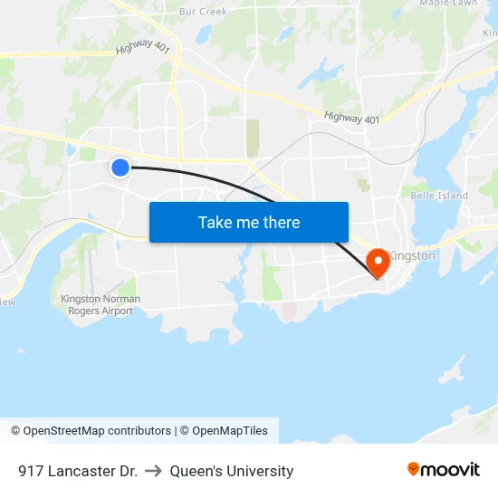 917 Lancaster Dr. to Queen's University map