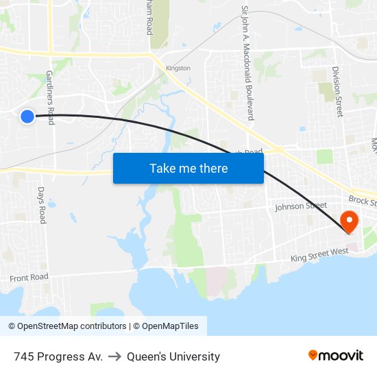 745 Progress Av. to Queen's University map