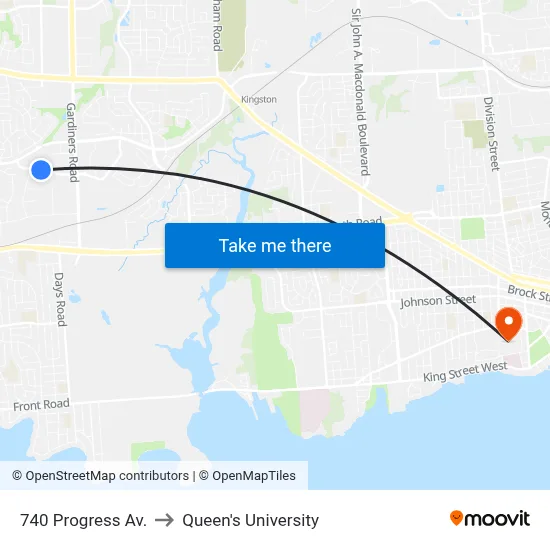740 Progress Av. to Queen's University map