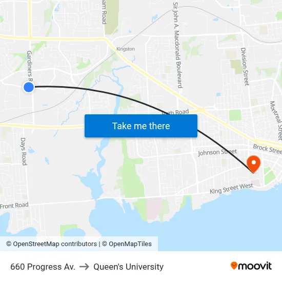660 Progress Av. to Queen's University map