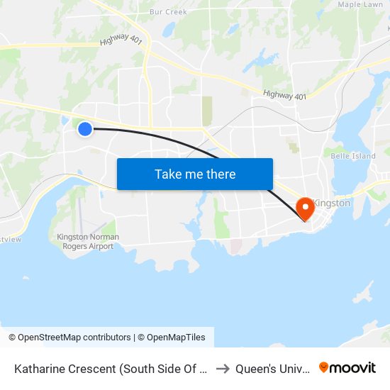 Katharine Crescent (South Side Of Woodbine) to Queen's University map