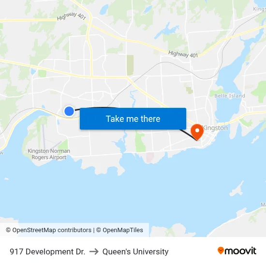 917 Development Dr. to Queen's University map