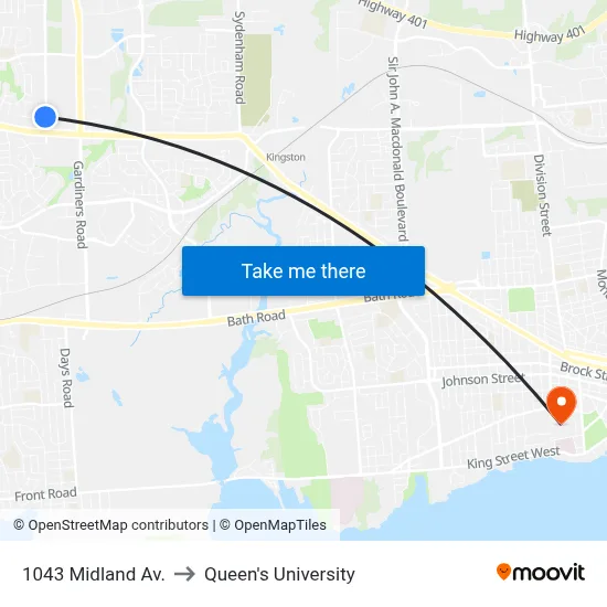 1043 Midland Av. to Queen's University map