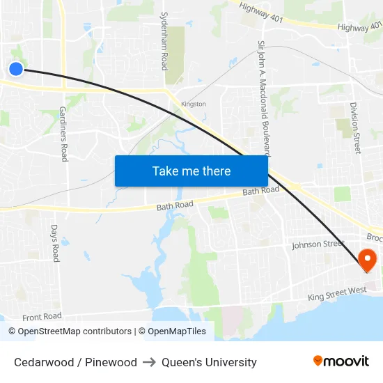 Cedarwood / Pinewood to Queen's University map