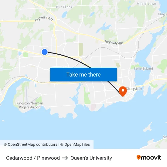 Cedarwood / Pinewood to Queen's University map