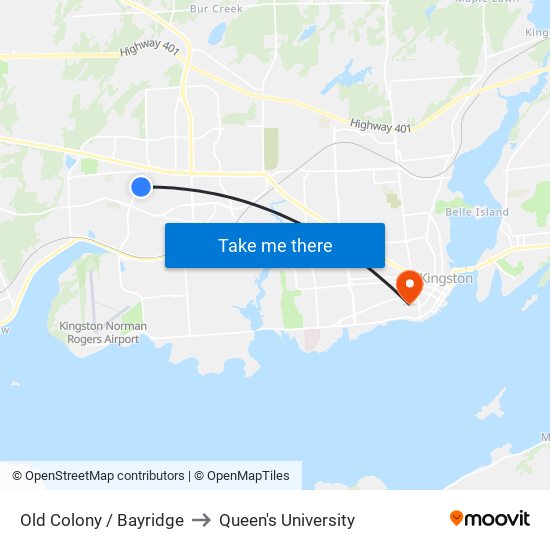 Bayridge Drive (South Side Of Old Colony) to Queen's University map