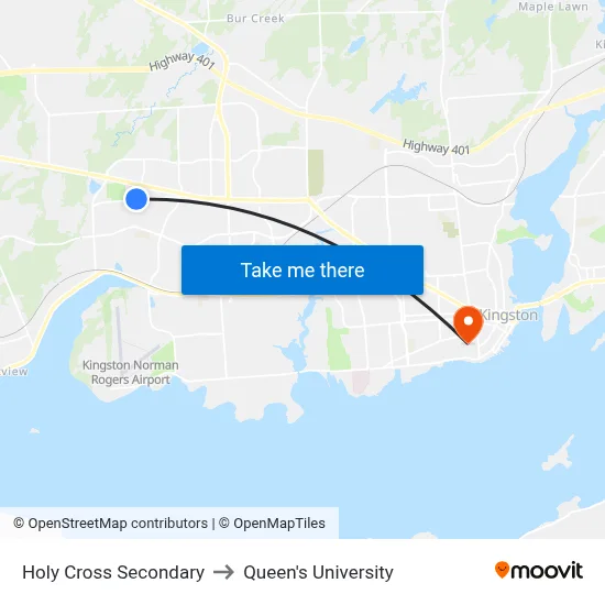 Holy Cross Secondary to Queen's University map