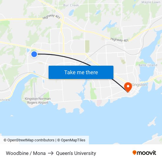 Woodbine / Mona to Queen's University map