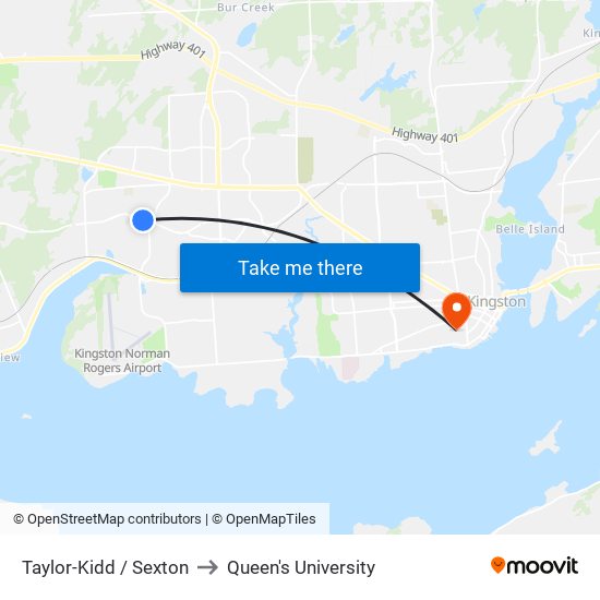 Taylor-Kidd / Sexton to Queen's University map