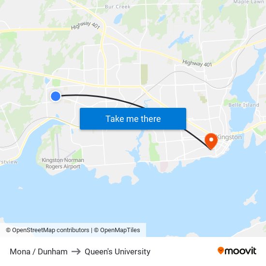 Mona / Dunham to Queen's University map