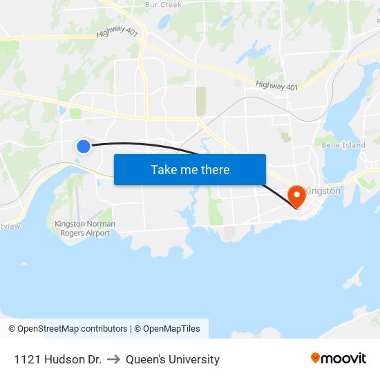 1121 Hudson Dr. to Queen's University map