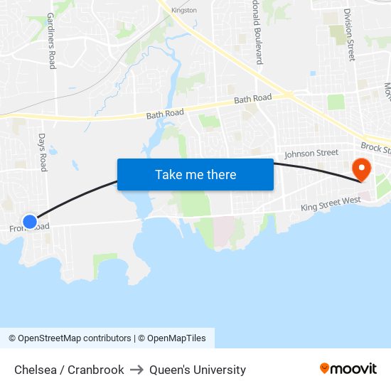 Chelsea / Cranbrook to Queen's University map