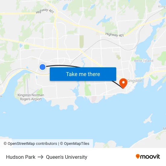 Hudson Park to Queen's University map