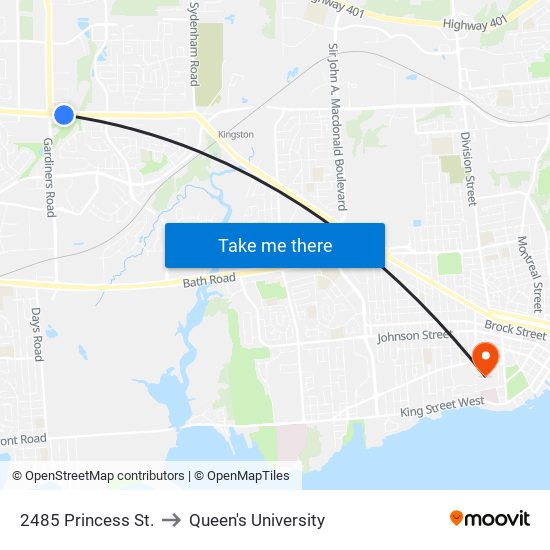 2485 Princess St. to Queen's University map
