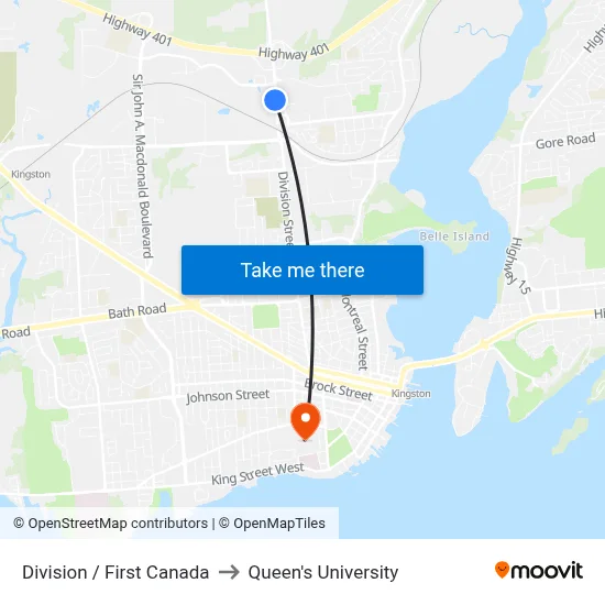 Division / First Canada to Queen's University map