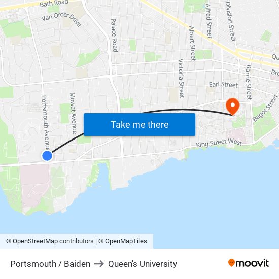 Portsmouth / Baiden to Queen's University map