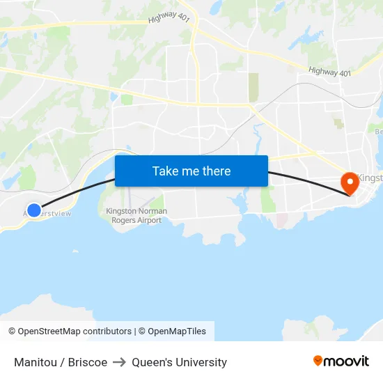 Manitou / Briscoe to Queen's University map