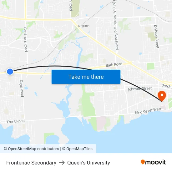 Frontenac Secondary to Queen's University map