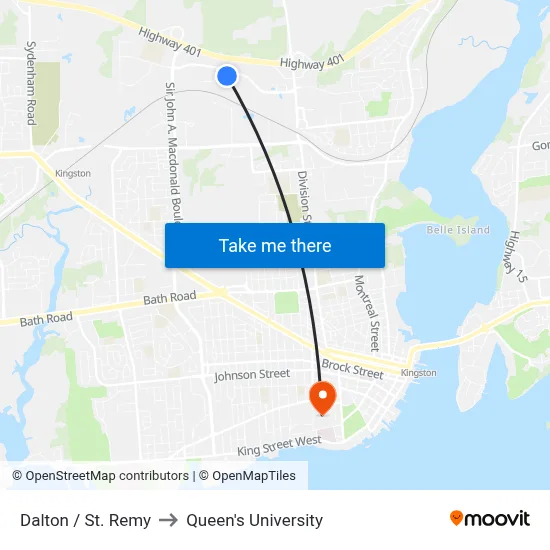 Dalton / St. Remy to Queen's University map