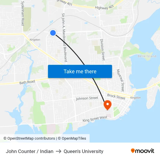 John Counter / Indian to Queen's University map