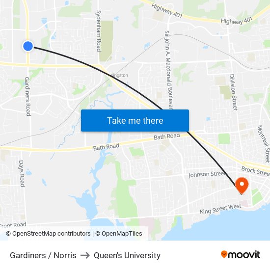 Gardiners / Norris to Queen's University map